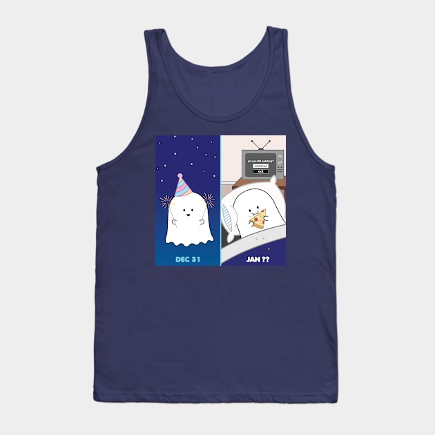 Gordie the Ghost (Dec 31 vs Jan) | by queenie's cards Tank Top by queenie's cards